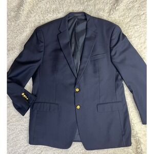 Lauren Ralph Lauren Navy‎ Blue Blazer Sport Coat Gold Buttons 100%Wool 48L